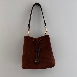Coach Brown Suede Bucket Bag with detachable crossbody strap. NWT Was$398